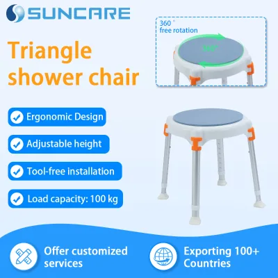 Circular Shower Chair 360-degree Rotation 8-level Height Adjustable Aluminum Alloy Frame Non-slip Rubber Feet Foldable Portable