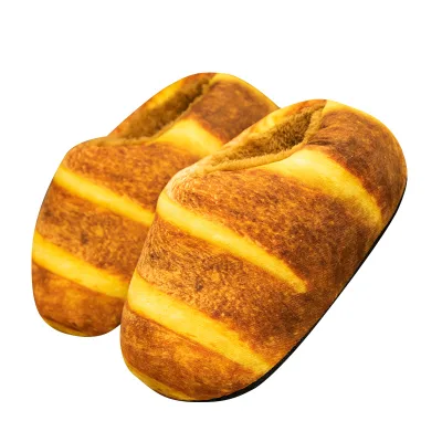 Winter Warm Anti-Slippery Cotton Fabric Funny Fluffy slippers EVA Rubber Outsole Print Plush Bread slippers