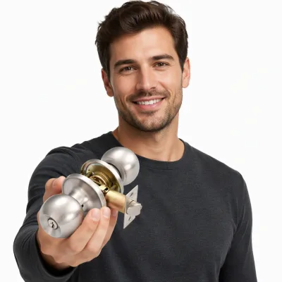 Interior Door Knob With Lock and Thumb Turn for Bedroom and Bathroom Doors Fits 1-3/8 to 1-3/4 Inch Thick Door
