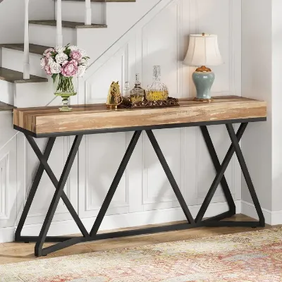 Farmhouse Design Modern Retro Brown Wood Hallway Console Table for Living Room Entrance
