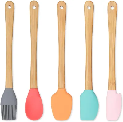2024 New Products Kitchen Low Good Price Mini Heat Resistant Manufacturer Small 5 Pcs Silicone Spatula Set With Wood Handle
