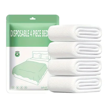 4pcs Disposable Eco-Friendly Bleached Quality Bedding Set for Travel Hotels Portable Hygienic Non-Woven Fabric Flat Sheets