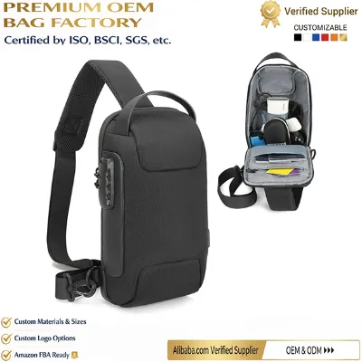 Custom Men Anti Theft Chest Bag with USB Charging Port Durable 1680D Polyester Sling Bag for Daily Travel