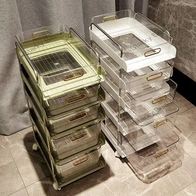 Transparent Nail Salon Trolley Rolling Cart Multi Purpose Household Drawer Storage Rack Wheeled Storage Cart With Wheels
