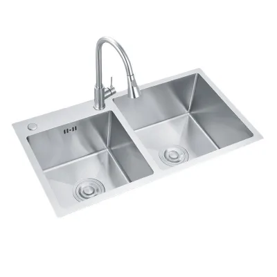 Custom-made 304 stainless steel sink for export to Europe and America, thickened vegetable washing basin, large double-trough