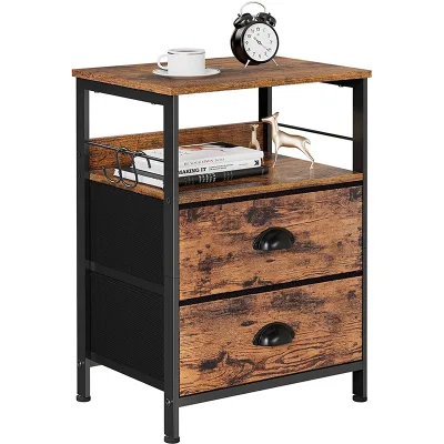 Nightstand With 2 Fabric Drawers Bedside Table End Table With Open Wood Shelf