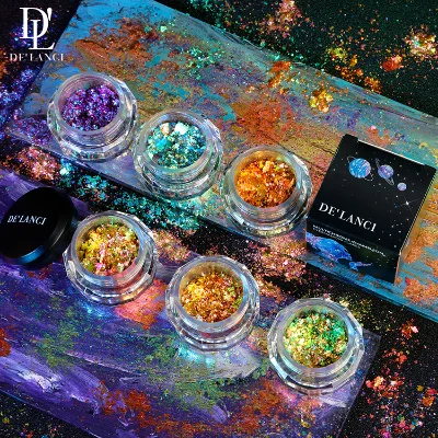 Delanci Makeup 6 Colors Purple Green Gold Duochrome Chunky Glitter Pigments for Face Eyeshadow Nail