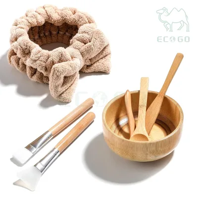Custom DIY Spa Cleaning Skincare Kit Bamboo Wood Facial Mask Mixing Bowl with Headband