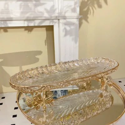 Wholesale New Crystal Glass Plant Pattern Disposable Luxury Serving Plate for Wedding Dried Fruit Snack Plates