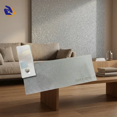 Sparkling Silver PVC/PET Film Waterproof High Glossy Pearlescent Shimmer Finish PUR Flat Lamination Wall Panel Furniture Surface