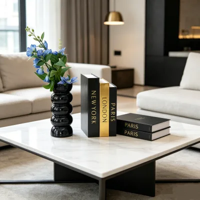Hollow Decorative Prop Book Black Gold Foil City Architecture Display Book for Villa Model Room Hotel Fit-out