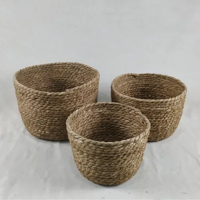 Set of 3 Customized Seagrass Round Shape Storage Basket for Home Balcony