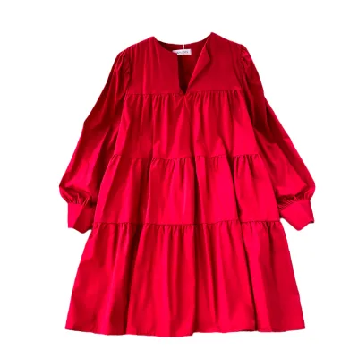 Guangzhou Auyan Chic Bubble Dress for Small Dolls Long Sleeve V-Neck Fold Design Empire Knee-Length Loose Medium Long Style