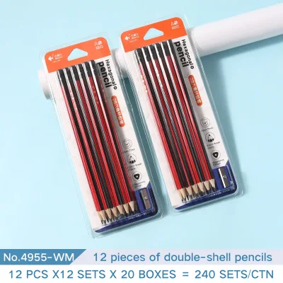 12Pcs Hexagonal 2B Wood Pencil Set With Sharpener Red Black Striped Non Toxic Pencils Student Exam Writing School Stationery