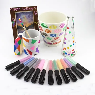 KHY KH2877 DIY Projects Refillable 12 Glass Kids Custom Ceramics Customized for Rock Paint Acrilyc Acrylic Marker Pen Set