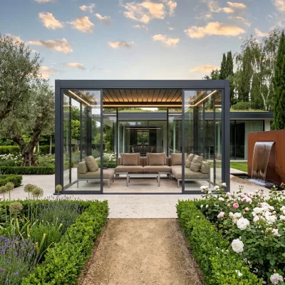 Fully Enclosed Sliding Glass Door Thick Alloy Frame Matched Floor Rail Parts for Luxury Outdoor Sunroom Construction