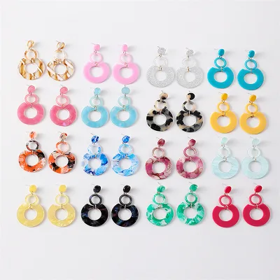 DOWELL Customized Women's Vintage Round Spliced Acrylic Acetate Drop Earrings Stylish Simple Multi-Color