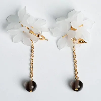 Wholesale Natural Crystal Pearl Gardenia Flower Earrings Creative Simple Handmade Earrings