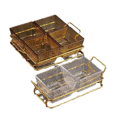 New Dim Sum Partition Platter Glass Fruit Platter Household Creative Platter Tableware Decoration Gold Ramadan Decorations