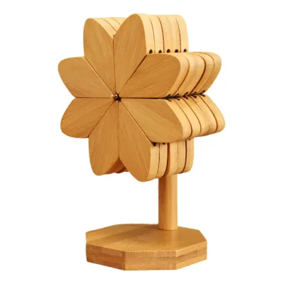 Promotional Custom 3/4/5 Pads a Tree Windmill Shaped Solid Wood coaster 3 Colors Tabletop Coasters