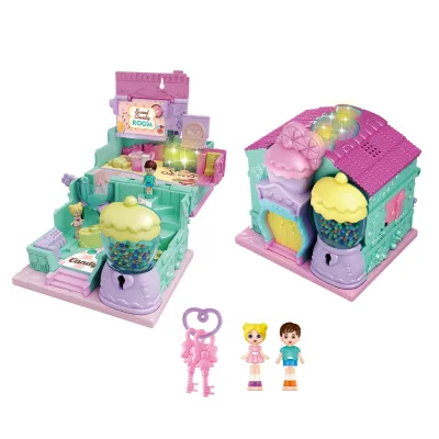 Kids Foldable House Pretend Play Toys Girl Baking House Toy Role Play Mini Shop Chef Play Doll House Toys with Music Lighting
