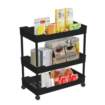 Good Quality 3-Tier Kitchen Storage Rack Living Room Removable Plastic Storage Rack Shelf with Wheels