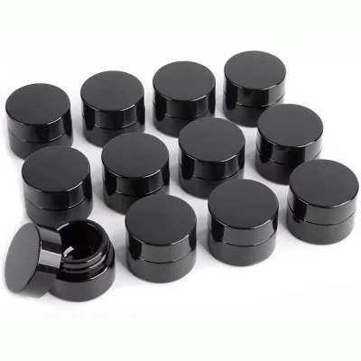 Wholesale High Quality 5ml Round Black Uv Glass Jar Dark Violet Glass Jar with Lids for Eye Cream Serum Concentrates
