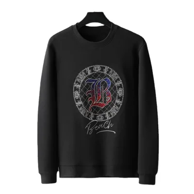 Wholesale Custom Fashionable Rhinestone and Printing Logo Men Long Sleeve Pullover Sweatshirt
