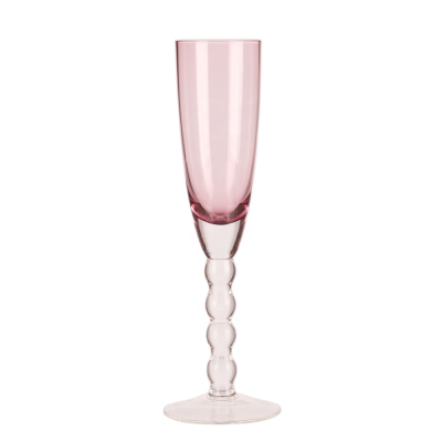 Romantic wedding pink bubble stem champagne flutes colored glass champagne