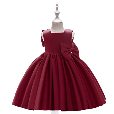 Kidsren's Formal Dress Big Girls' Floral Princess for Birthday Party Host Performances Bow-Carved Clothing