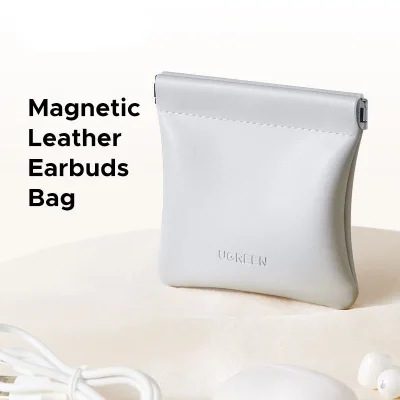 UGREEN Earphone Case Magnetic Leather Bag for Blue-tooth Ear Clip Wireless Earbuds In-ear Headphones Cable Wired Storage Bag