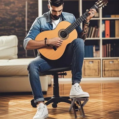 MUSO 3-Level Adjustable Black Walnut Guitar Footrest Stool Folded Wooden Pedal for Classical Stringed Instruments Accessory