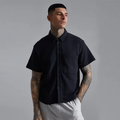 Men Casual Short Sleeve Print Shirts Slim Fit Breathable Eco-Friendly Polyester/Cotton Social Business Dress Shirt Brand Men