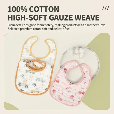 Baby Bibs 8-Layer Gauze 100% Cotton Soft Absorbent Drool Towel U-Shaped Snap Buttons for Teething Newborns Infant Feeding Unisex