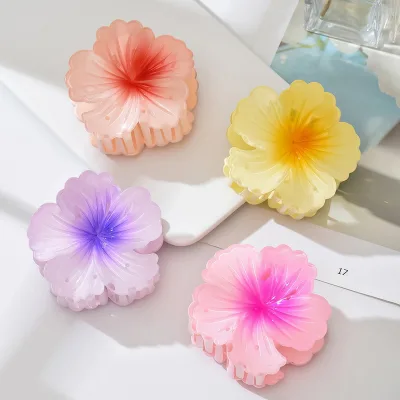 New Style 8cm Gradient Color Sweet Plastic Hair Claws Colorful Flower Frangipani Hair Accessories