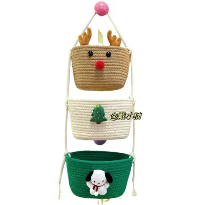 Custom Three-Layer Cotton Rope Hanging Basket Remote Control Desktop Debris Storage Home Living Room Made Plastic Metal Fabric