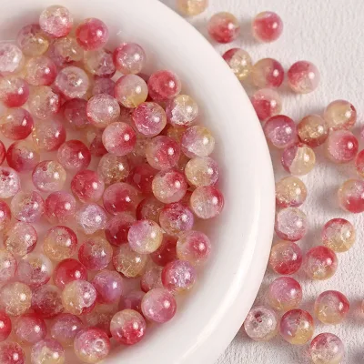 Hot Selling Colored Glaze Loose Beads DIY Jewelry Accessories Fashion Romantic Tricolor Ice Crack Crystal Glass Handwork Beads