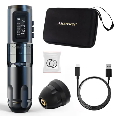 Ambition Professional Wireless Tattoo Machine Pen 1800mAh Coreless Motor 2.0-4.0mm Adjustable Stroke Permanent Feature EZ