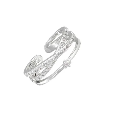 Original Silver Cross Luxury Fashion Ring Double-Layer Zircon with Ring Light Plain Style for Couples Matching Rings