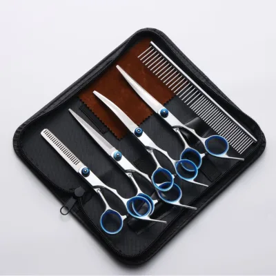 Custom Professional Safe Pet Grooming Set Stainless Steel Dog Haircutting Shears Curved-Tooth Clippers Barber Scissors