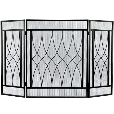 2026 Zhongpin Hot Selling Home Decoration 3 Panel Iron Bird Fireplace Screen Black Metal Standing Fireplace Screen Wire Mesh