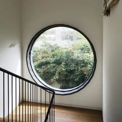 CBMmart Modern Aluminum Alloy Arch Fixed Round Window with Tempered Glass and Roller Blind for Kitchen & Entry