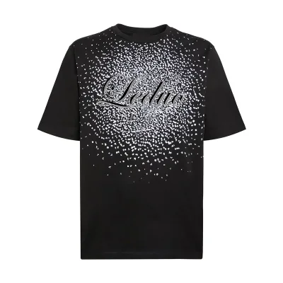 Custom Shiny Print Splash Graphic Short Sleeve T Shirt, Crew Neck Oversized Black Letter Print Tee for Men Street Wear