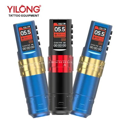 Yilong Stainless Steel Tattoo Pen Adjustable Stroke Rechargeable Lithium Battery Coreless Motor-For Tattooing Cutting Fogging