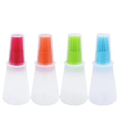 Portable Outdoor Travel BBQ Squeeze Bottle Oil Bristles Silicone Oil Brush Basting Oil Bottle with Silicone Brush