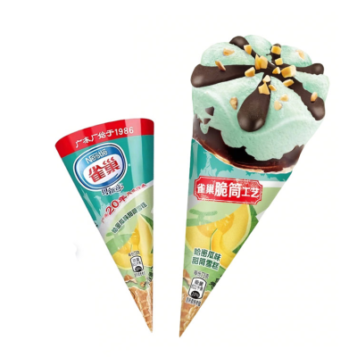 Hami Melon Ice Cream-Crispy Chocolate-coated Cone Ice Cream with Melon Flavor
