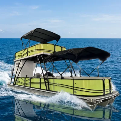 Double Layer Pontoon Boat Commercial Charter Water Taxi Scenic Tourism Spacious Cabin Toilet Upper Deck Outboard Ready