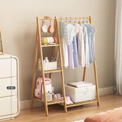 Hot Sale Modern Bamboo Coat Rack with Shoe Stand Flexible Kids Garment Organizer Clothing and Hat Rack for Bags