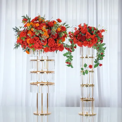 High Quality Gold Acrylic Flower Stand Modern Style Table Centerpiece for Wedding and Party Decorations