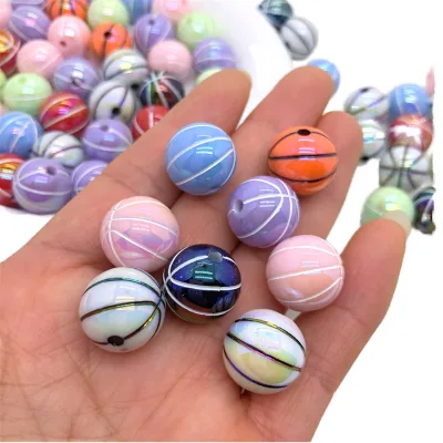 Large 14mm Round Basketball Beads for DIY Jewelry Making Shiny Coating Sports Ball Acrylic Plastic & Lucite